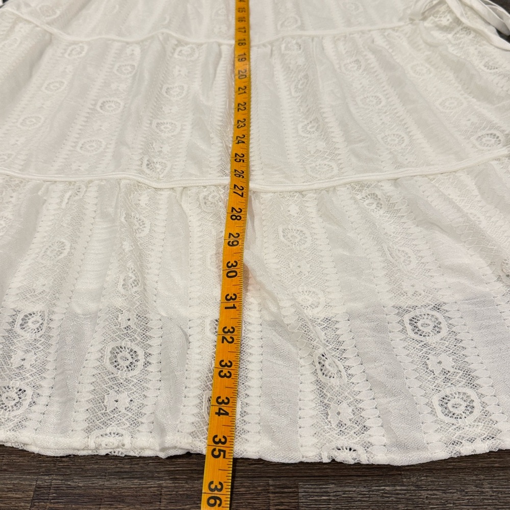 ❗️SOLD❗️Main Strip White Lace Lined Midi Skirt Elastic Waist Country Rodeo - Picture 12 of 15